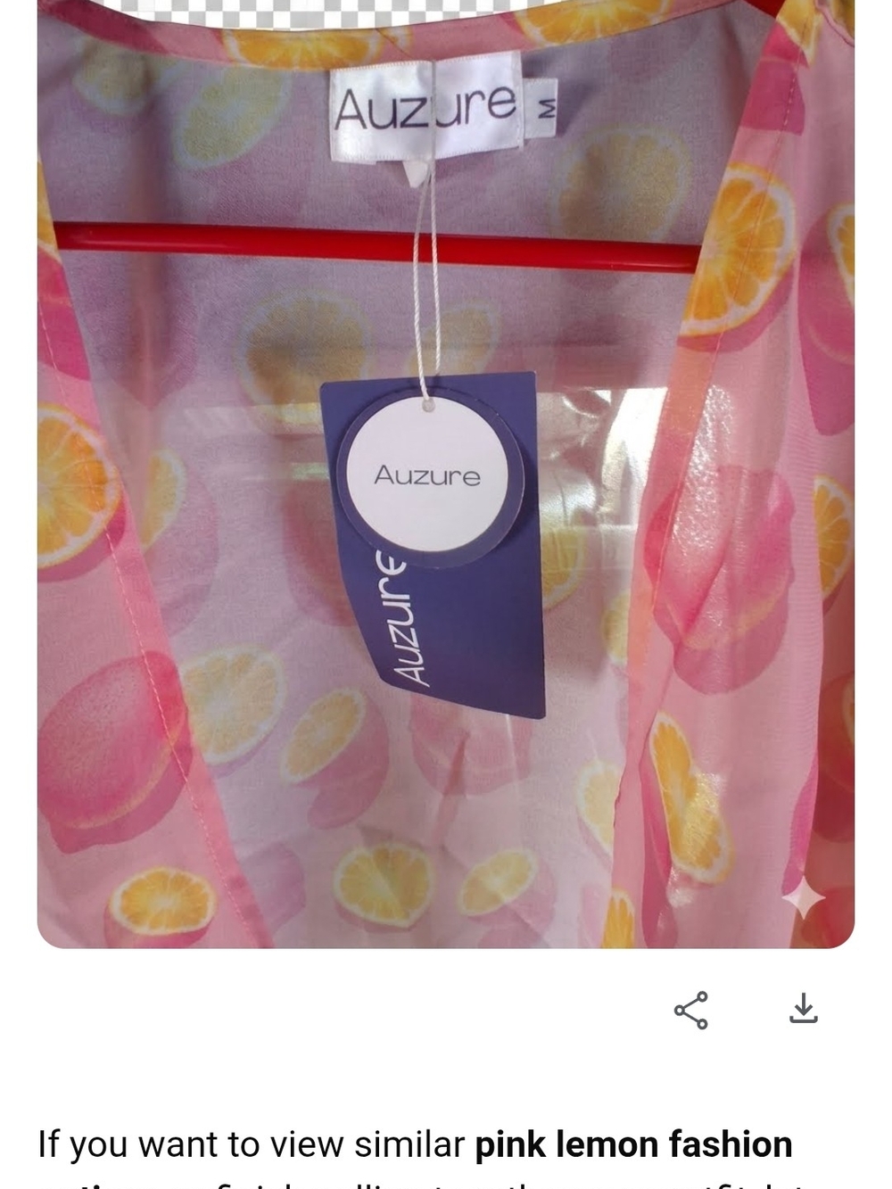 Pink Sheer Lemon-Print Kimono Blouse Auzure Woman's Size M - NWT - Picture 4 of 5